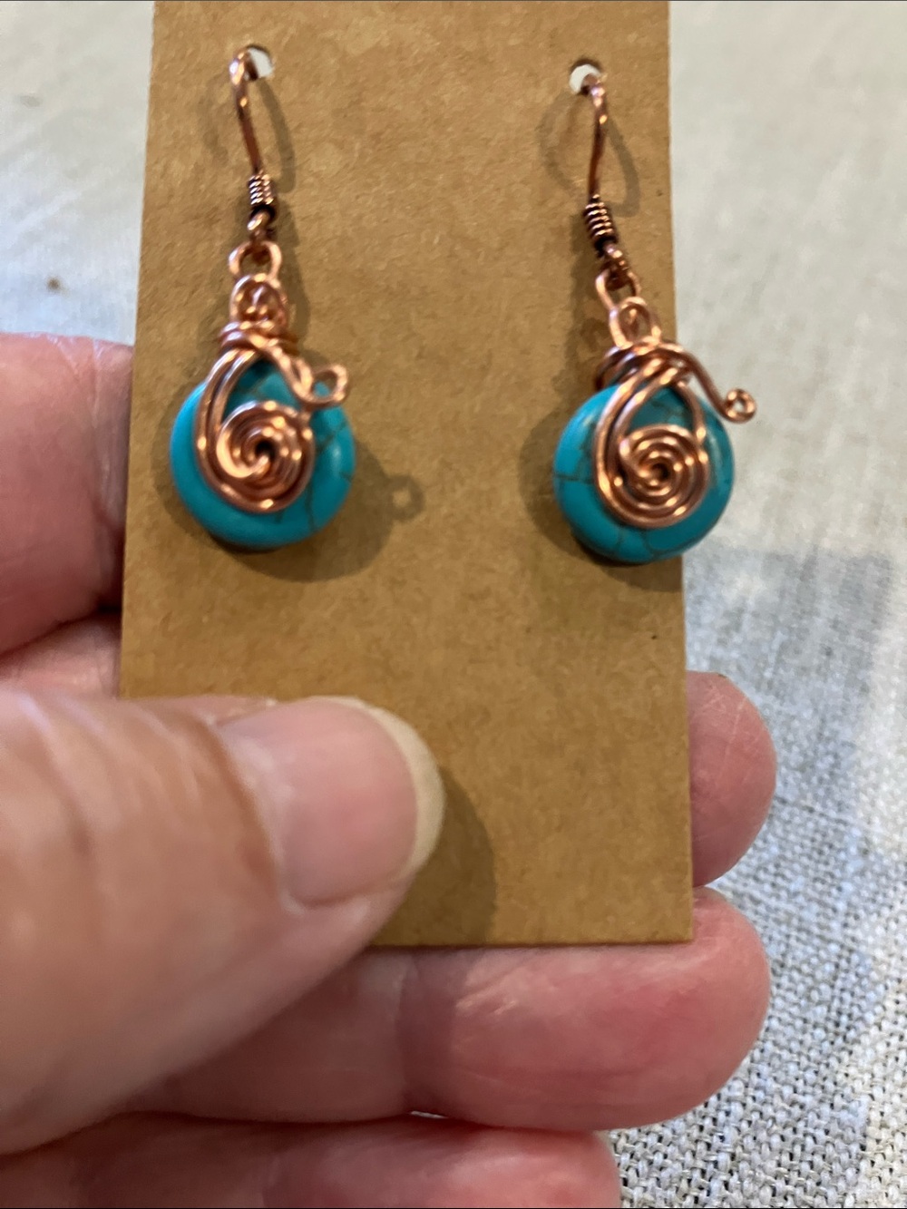 Hand Crafted Turquoise and Copper Spiral Drop Earrings